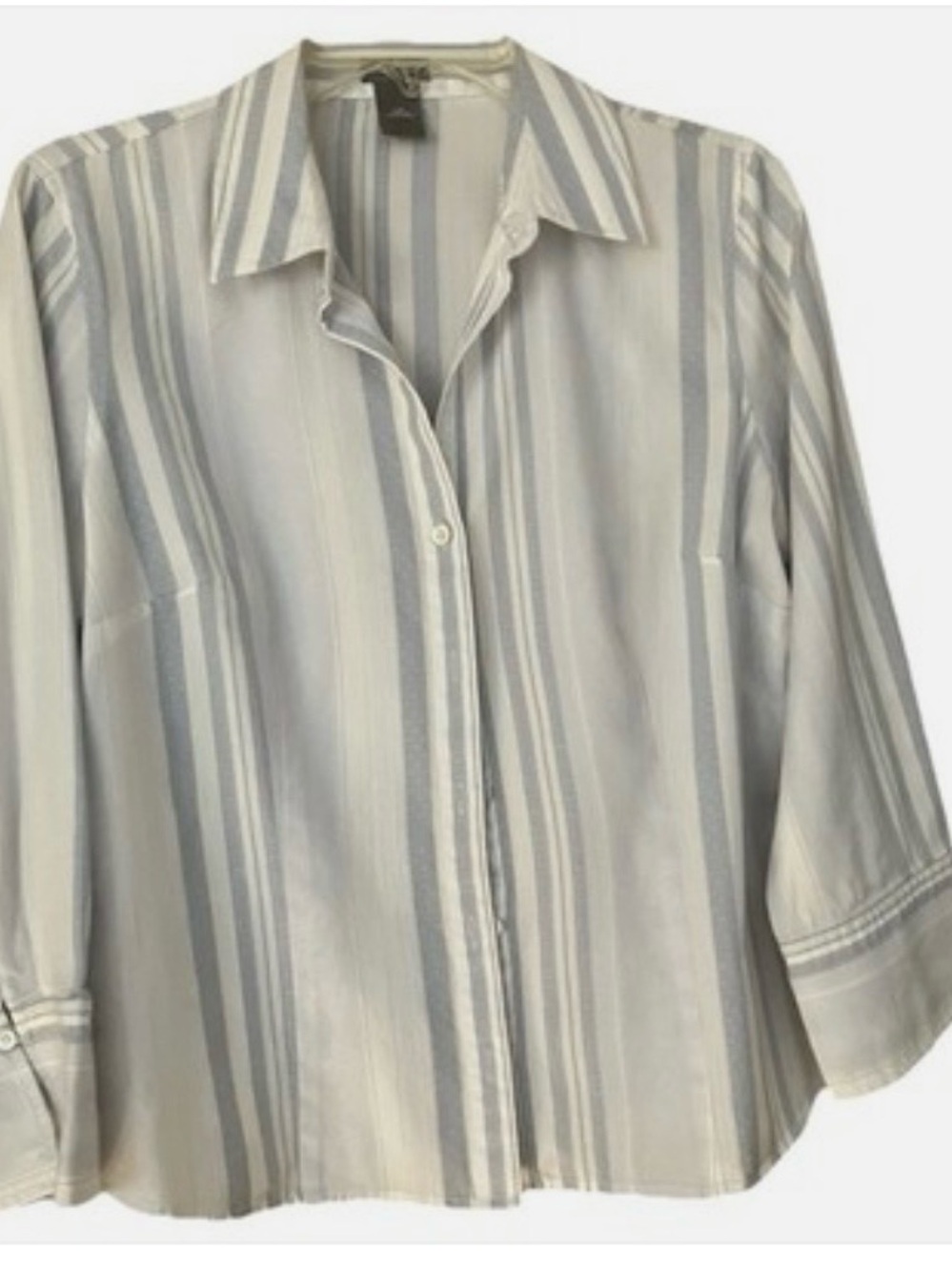 Ann Taylor Petite Women's Button Down Blouse - Stripes, 3/4 sleeve Size 12 P